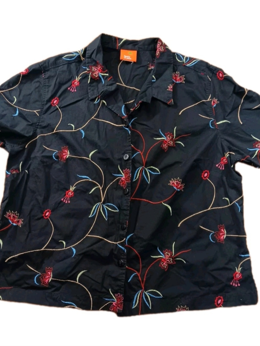 VTG Hearts of Palm Floral Multicolor  Embroidered Button Up Shirt Short Sleeve